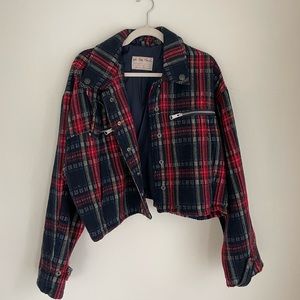 Free people red plaid zip up jacket
